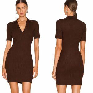 Revolve Cotton Citizen Ribbed Polo BROWN V Neck Dress Retail $130- Small